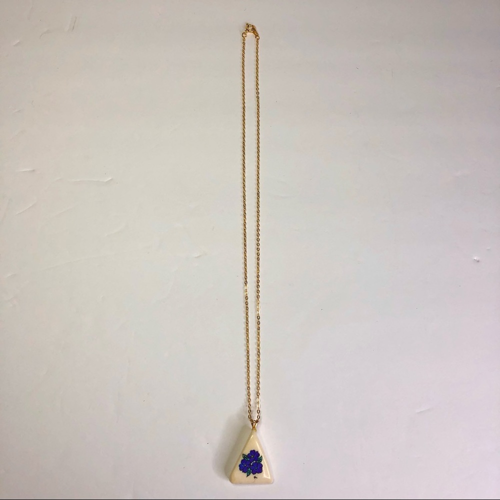 Painted Blue Flowers on Ivory Necklace